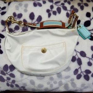 Satin White Coach slouchy purse